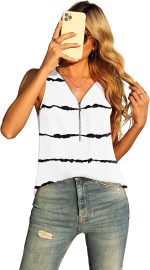 Jouica Women's Summer Casual Zip Half Placket Chiffon Sleeveless Tank Top Blouses - Image 3